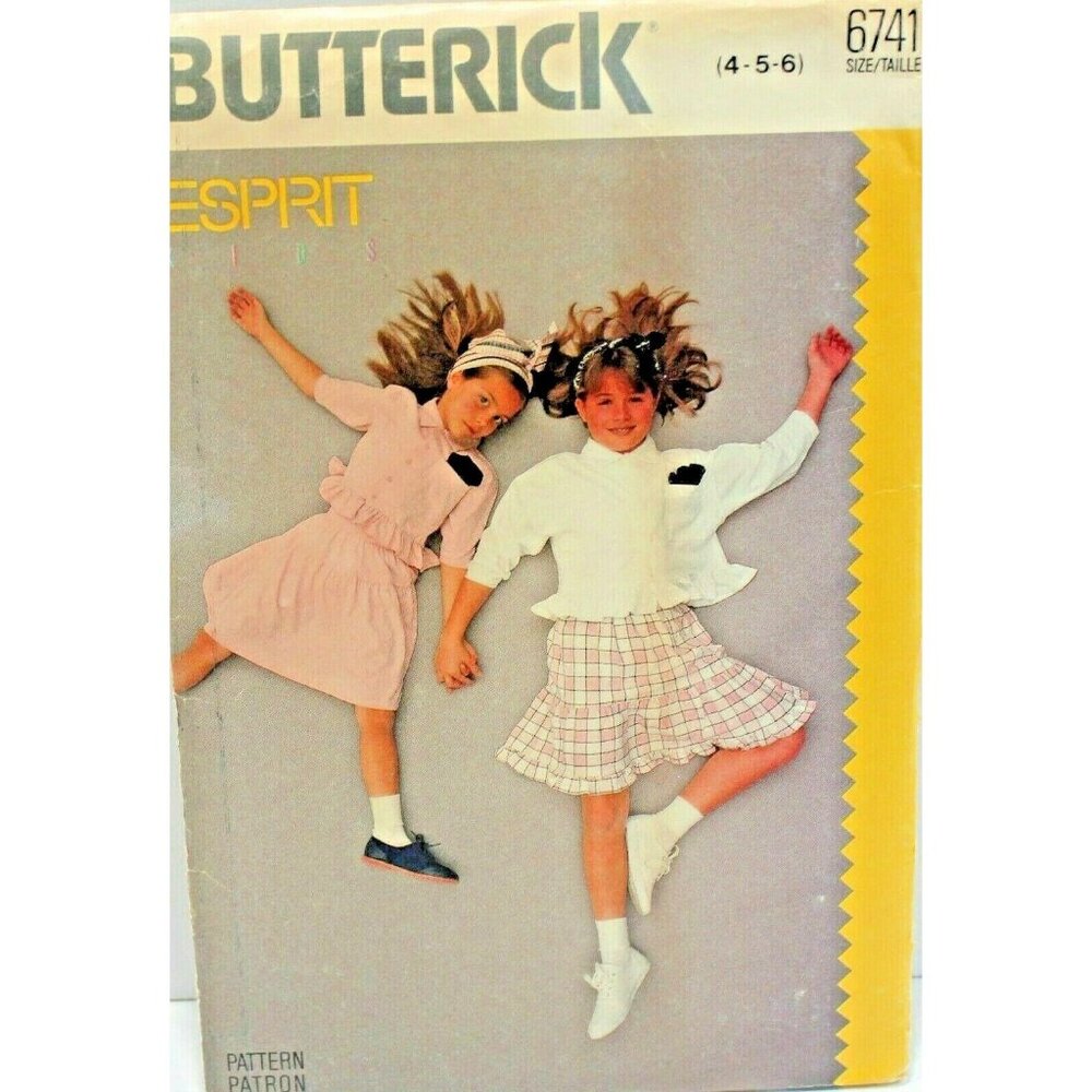 Butterick Sewing‎ Pattern 6741 Girls Top Skirt Size 4 5 6 80s Fashion